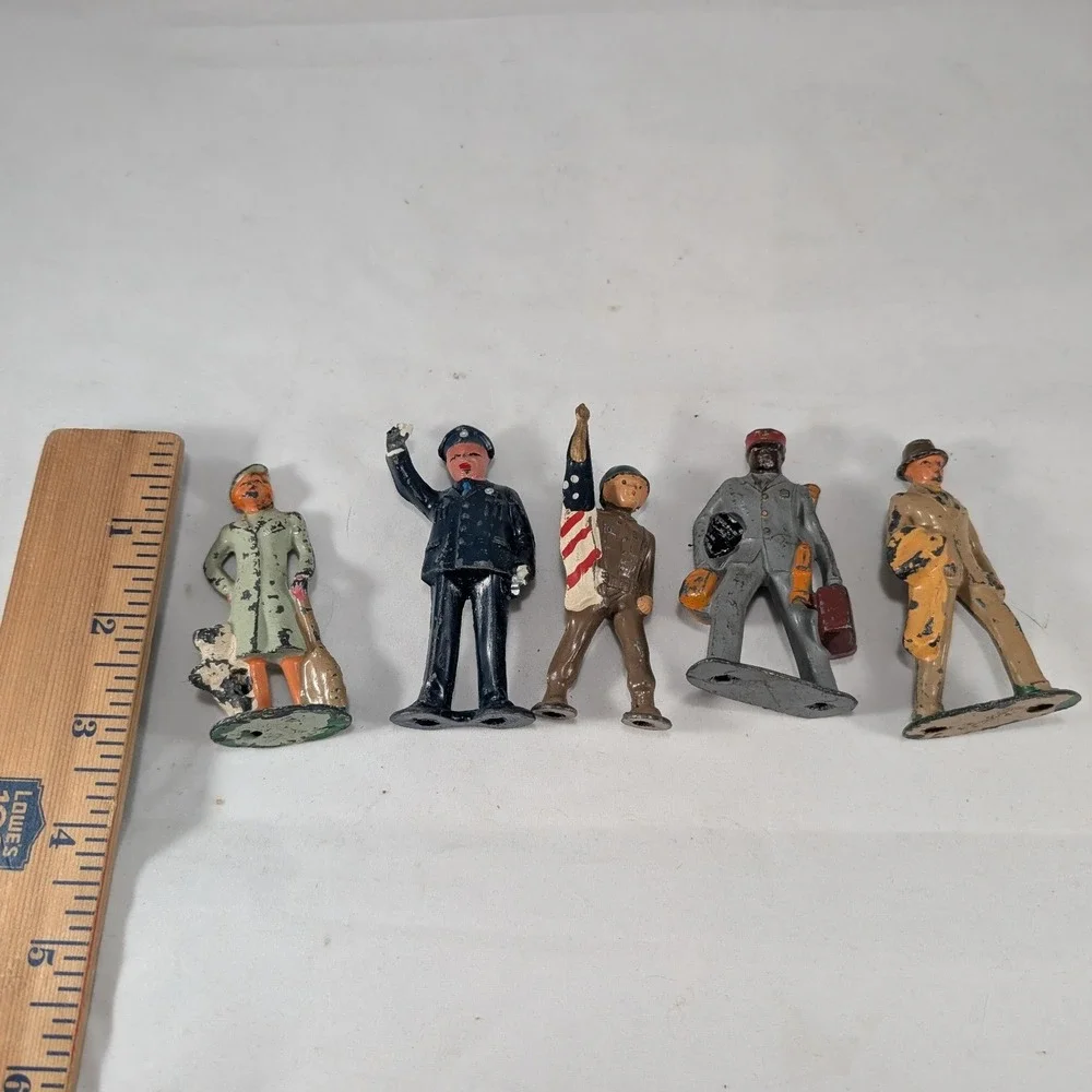 Vintage Barclay Manoil Lead‎ Slush Mold Figures Soldier Police Porter Lot of 5
